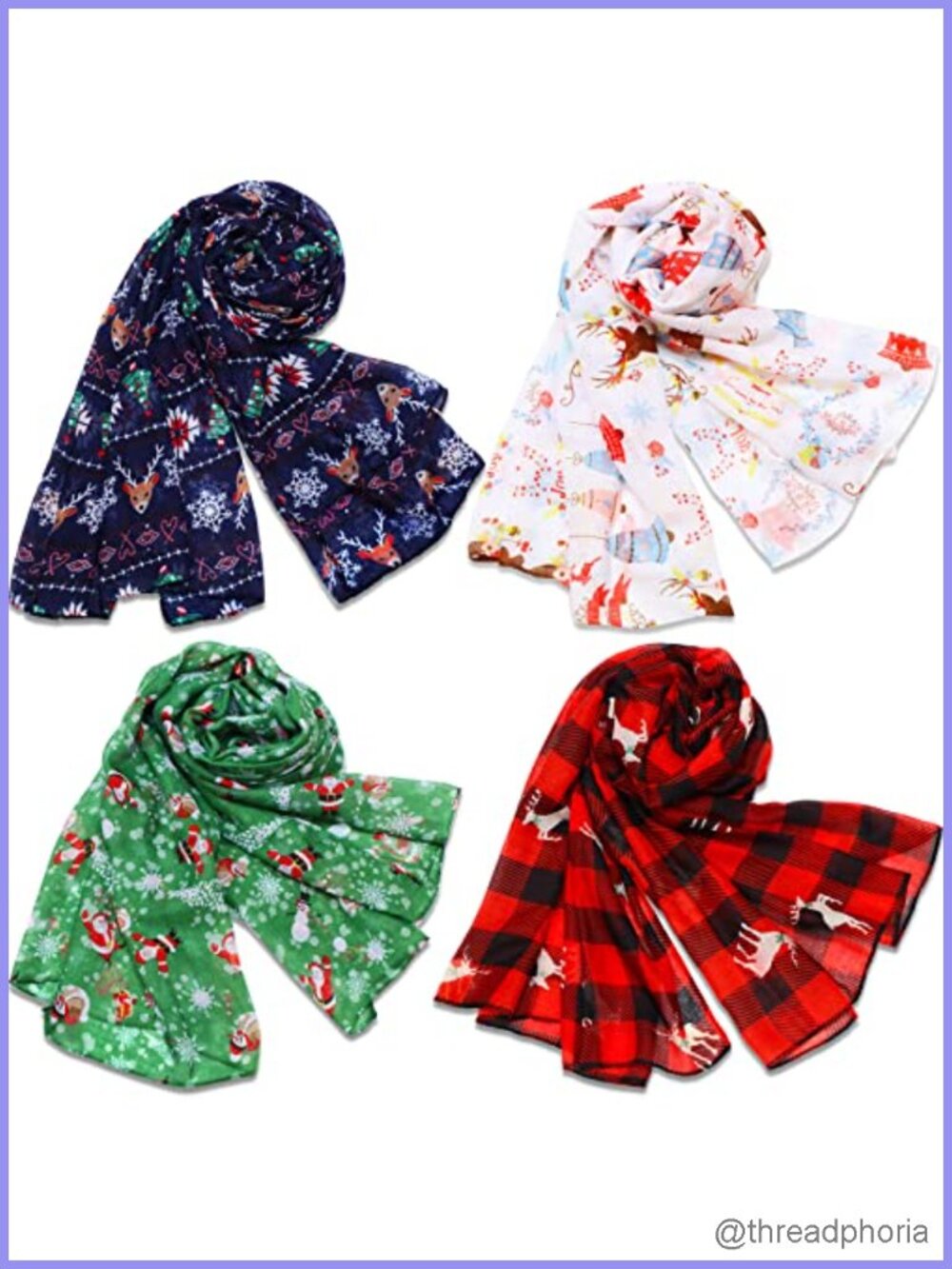 4 Pack Christmas Infinity Scarf Voile Lightweight Sheer Winter Holiday